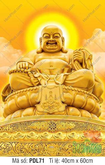 Hình Ảnh Đức Phật Di Lặc PDL71, tôn tượng Ngài cười tươi tọa bệ vàng