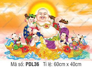 Hình Ảnh Phật Di Lặc Đẹp PDL36, Đức Di Lặc cùng ngũ phúc đồng tử