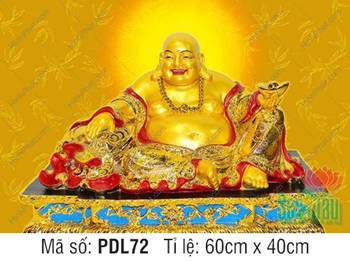 Hình Ảnh Phật Di Lặc Đẹp PDL72, Ngài nâng thỏi vàng trên bệ xanh