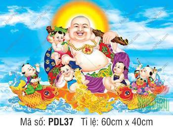 Hình Ảnh Phật Di Lặc Đẹp PDL37, Ngài vui đùa cùng Ngũ Phúc