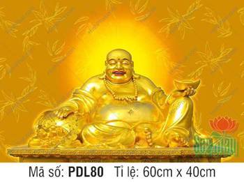 Tranh Phật Di Lặc Đẹp PDL80, tôn tượng kim thân vàng rực rỡ