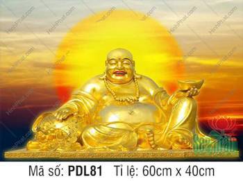 Tranh Phật Di Lặc Đẹp nhất PDL81, Tôn tượng vàng nâng thỏi vàng kim