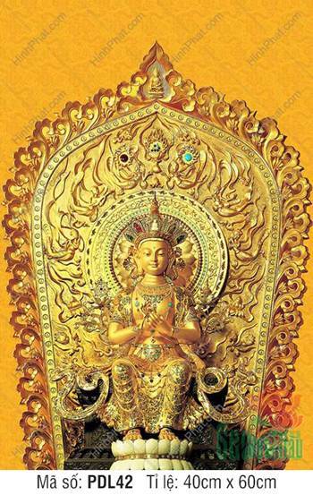 Tranh Phật Di Lặc PDL42, tôn tượng Bồ Tát ngự tòa sen trắng