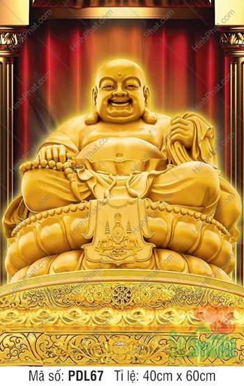 Tranh Phật Di Lặc kích thước lớn PDL67, Ngài ngự bệ vàng uy nghiêm