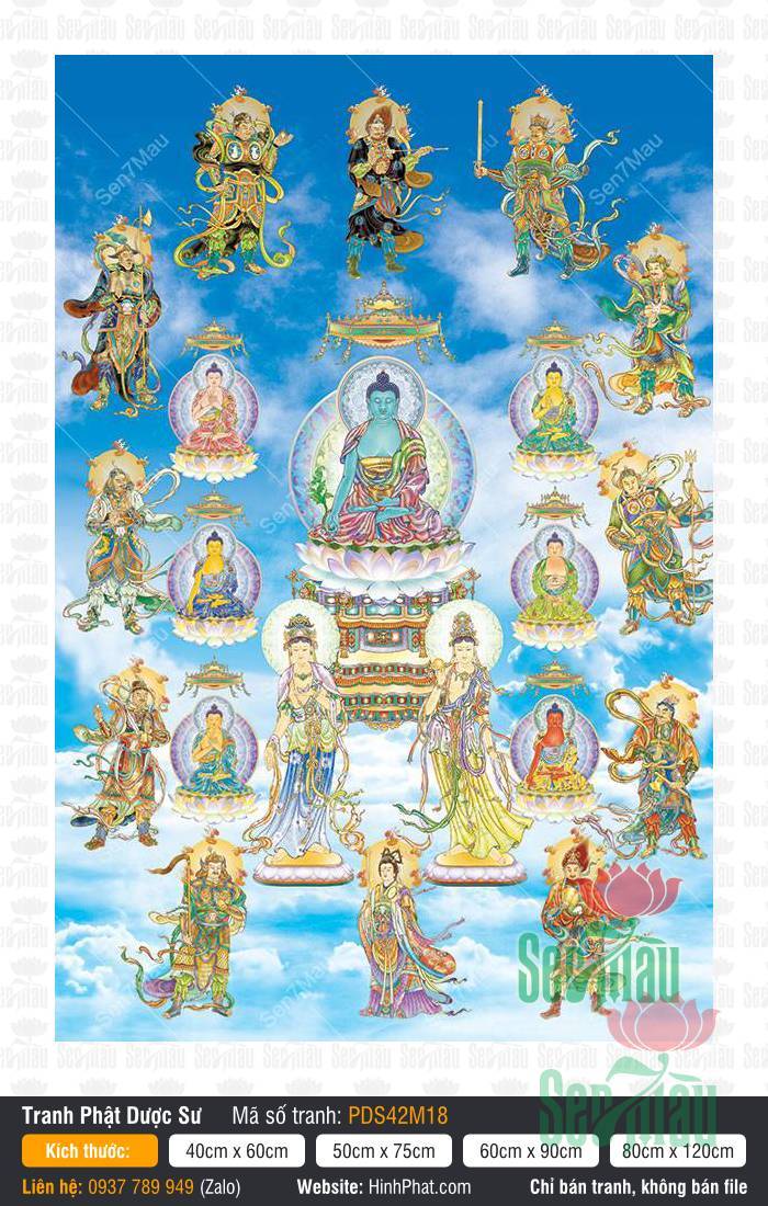 Dược Sư Lưu Ly Quang Như Lai PDS42M18 Dược Sư Lưu Ly Quang Như Lai PDS42M18 họa hình Thất Phật Dược Sư và 12 vị Thần Tướng