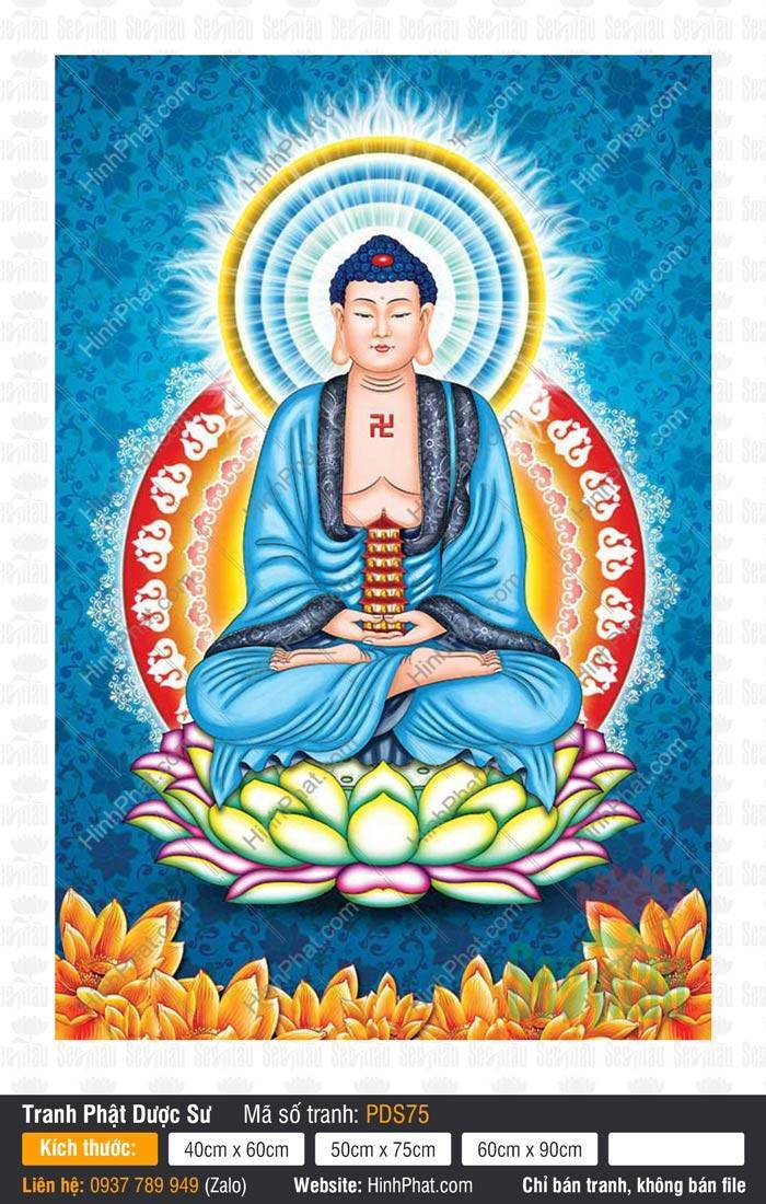 Dược Sư Lưu Ly Quang Như Lai PDS75 Dược Sư Lưu Ly Quang Như Lai PDS75 mặc y xanh nâng bảo tháp trên đài sen