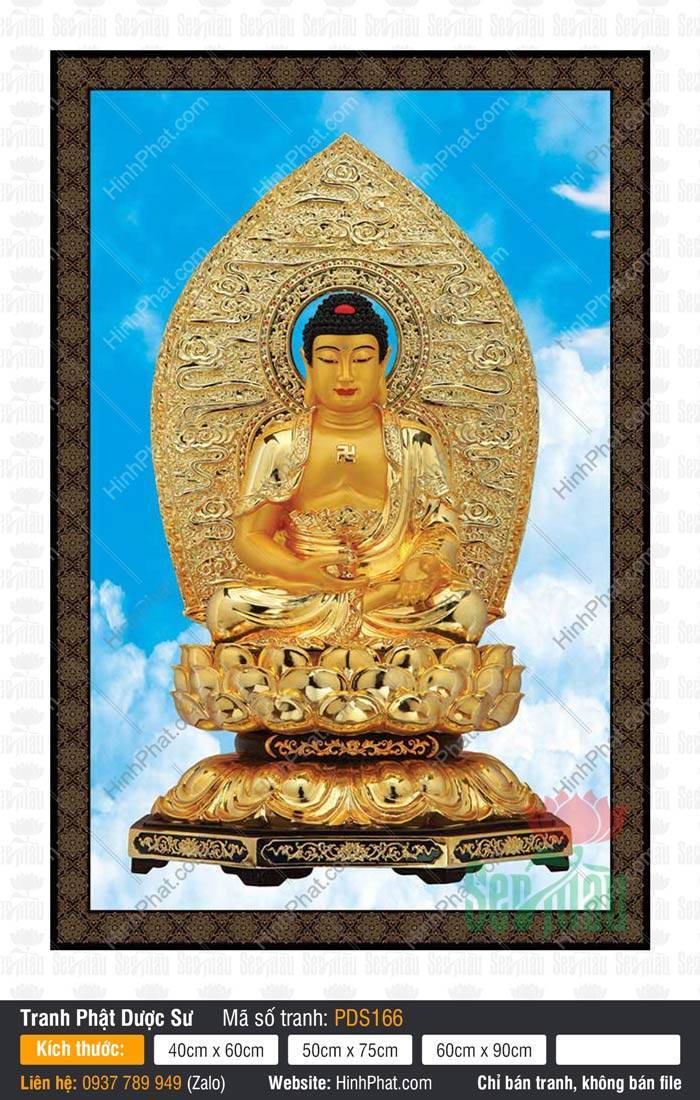 Dược Sư Lưu Ly Quang Vương Phật PDS166 Dược Sư Lưu Ly Quang Vương Phật PDS166 với kim thân vàng óng ngự tòa sen giữa trời mây