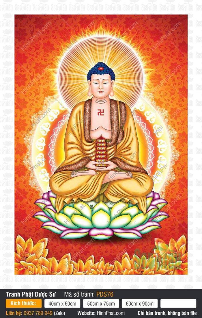 Dược Sư Lưu Ly Quang Vương Phật PDS76 Đức Phật nâng bảo tháp trên đài sen trong Dược Sư Lưu Ly Quang Vương Phật PDS76