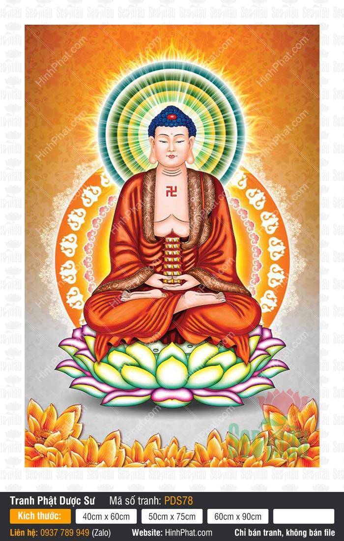 Hình Phật Dược Sư Chất Lượng Cao PDS78 Hình Phật Dược Sư Chất Lượng Cao PDS78 tôn tượng mặc y đỏ nâng bảo tháp tọa thiền trên đài sen