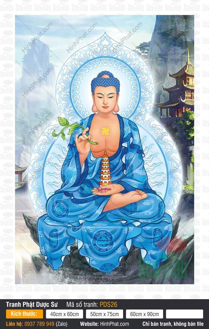 Dược Sư Lưu Ly Quang Vương Phật PDS26 Dược Sư Lưu Ly Quang Vương Phật PDS26 tọa thiền trên đá tay nâng bảo tháp trang nghiêm