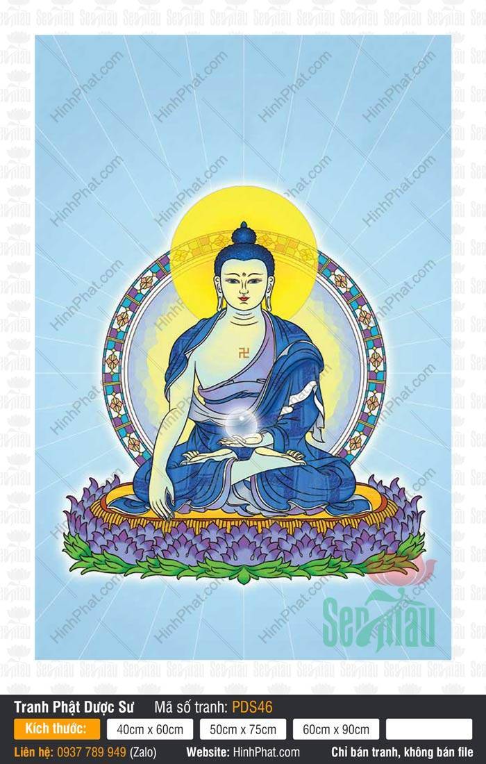 Dược Sư Lưu Ly Quang Vương Phật PDS46 Dược Sư Lưu Ly Quang Vương Phật PDS46 với sắc xanh lưu ly chủ đạo tọa lạc trên đài sen tím