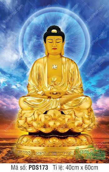 Tranh Phật Dược Sư Đẹp PDS173, tôn tượng vàng trên nền trời xanh Tranh Phật Dược Sư Đẹp PDS173, tôn tượng vàng trên nền trời xanh