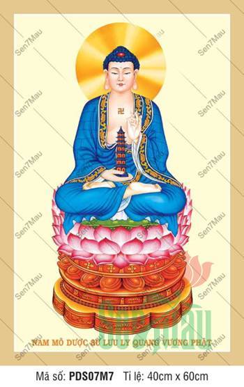 Tranh Phật Dược Sư PDS07M7, tôn tượng y xanh lưu ly thanh tịnh Tranh Phật Dược Sư PDS07M7, tôn tượng y xanh lưu ly thanh tịnh