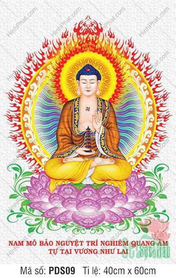 Hình Phật Dược Sư Đẹp PDS09, hào quang lửa đỏ tỏa sáng