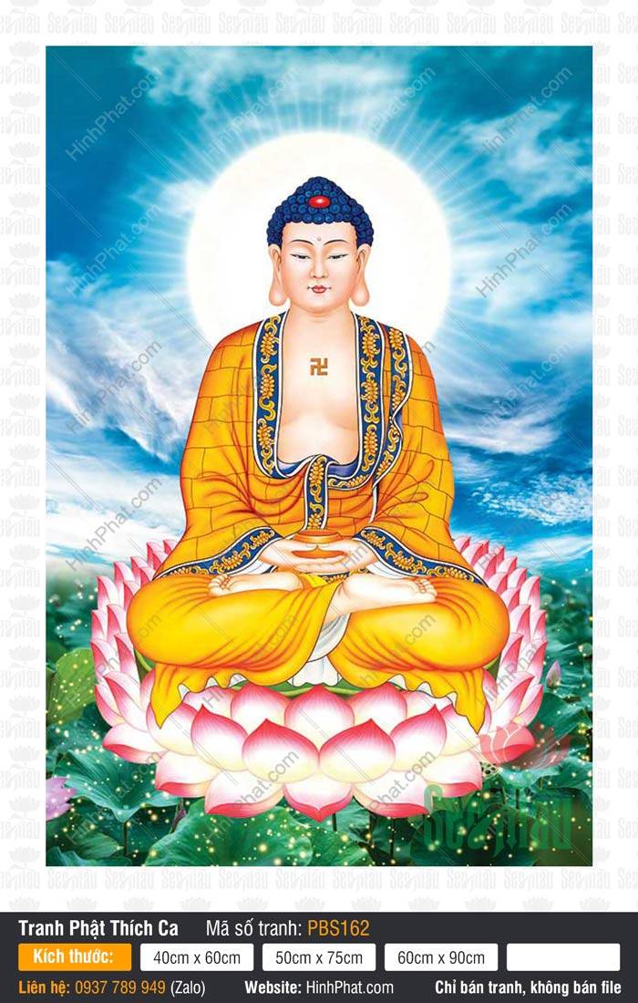 Bổn Sư Thích Ca Mâu Ni Phật PBS162 Bổn Sư Thích Ca Mâu Ni Phật PBS162 tọa đài sen hồng giữa nền trời xanh mây trắng