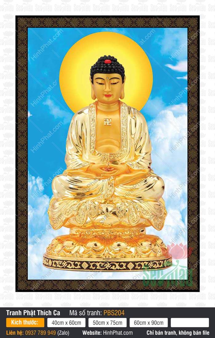 Bổn Sư Thích Ca Mâu Ni Phật PBS204 Bổn Sư Thích Ca Mâu Ni Phật PBS204 kim thân vàng rực ngự tòa sen giữa trời mây xanh