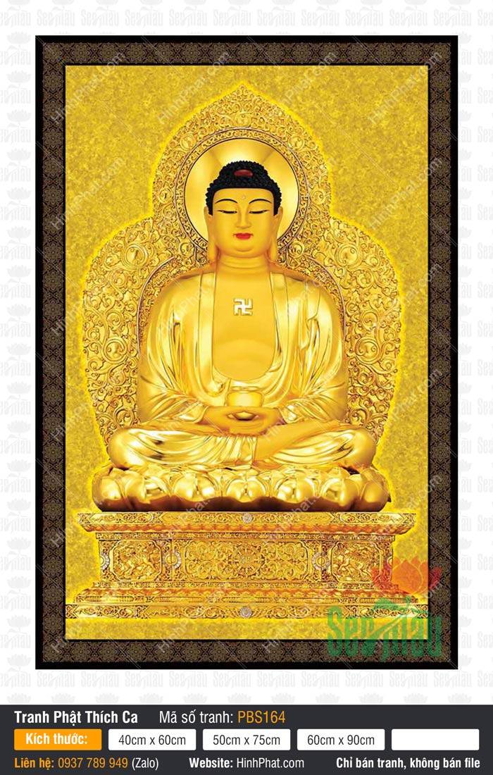 Đức Phật Thích Ca Đẹp PBS164 Hình Đức Phật Thích Ca Đẹp PBS164 toàn thân sắc vàng kim ngự trên tòa sen báu hào quang rực rỡ
