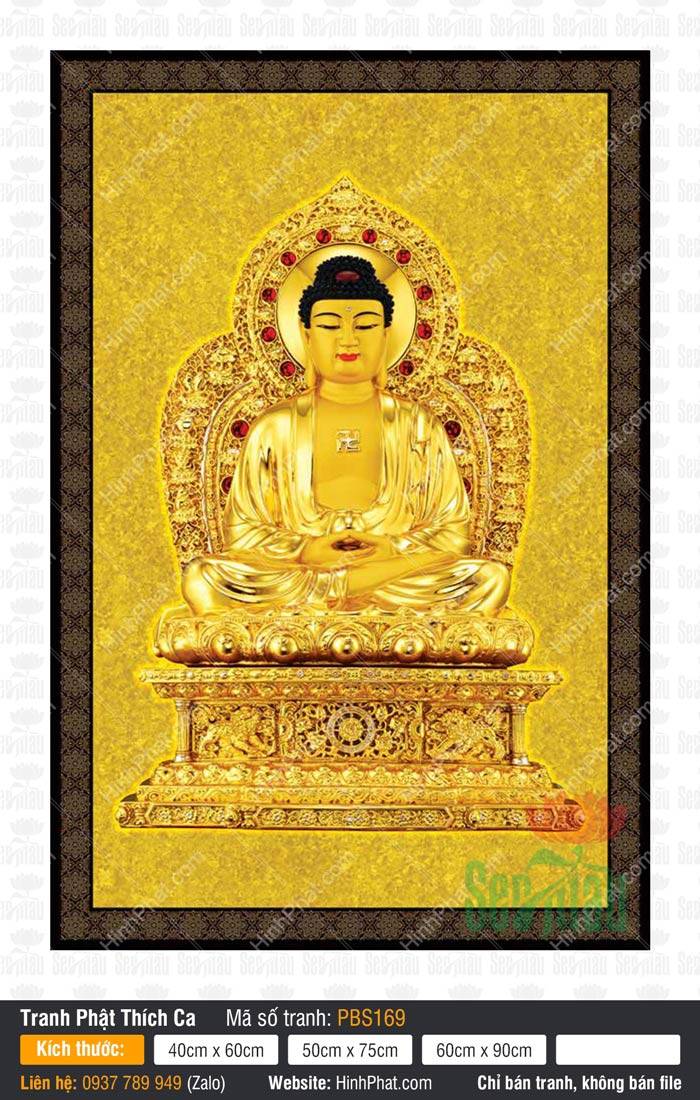 Hình Phật Thích Ca Đẹp PBS169 Hình Phật Thích Ca Đẹp PBS169 với kim thân màu vàng rực rỡ tọa trên bệ ngọc cao quý