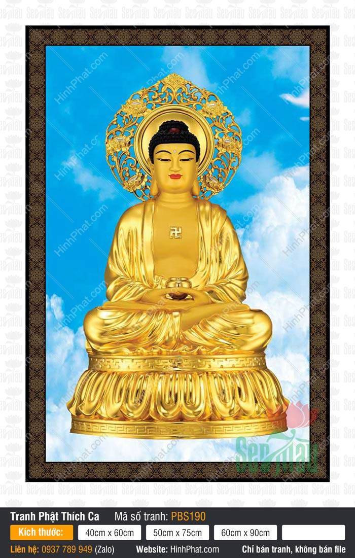 Hình Phật Thích Ca Đẹp PBS190 Hình Phật Thích Ca Đẹp PBS190 tôn tượng sắc vàng kim ngự đài sen giữa trời xanh