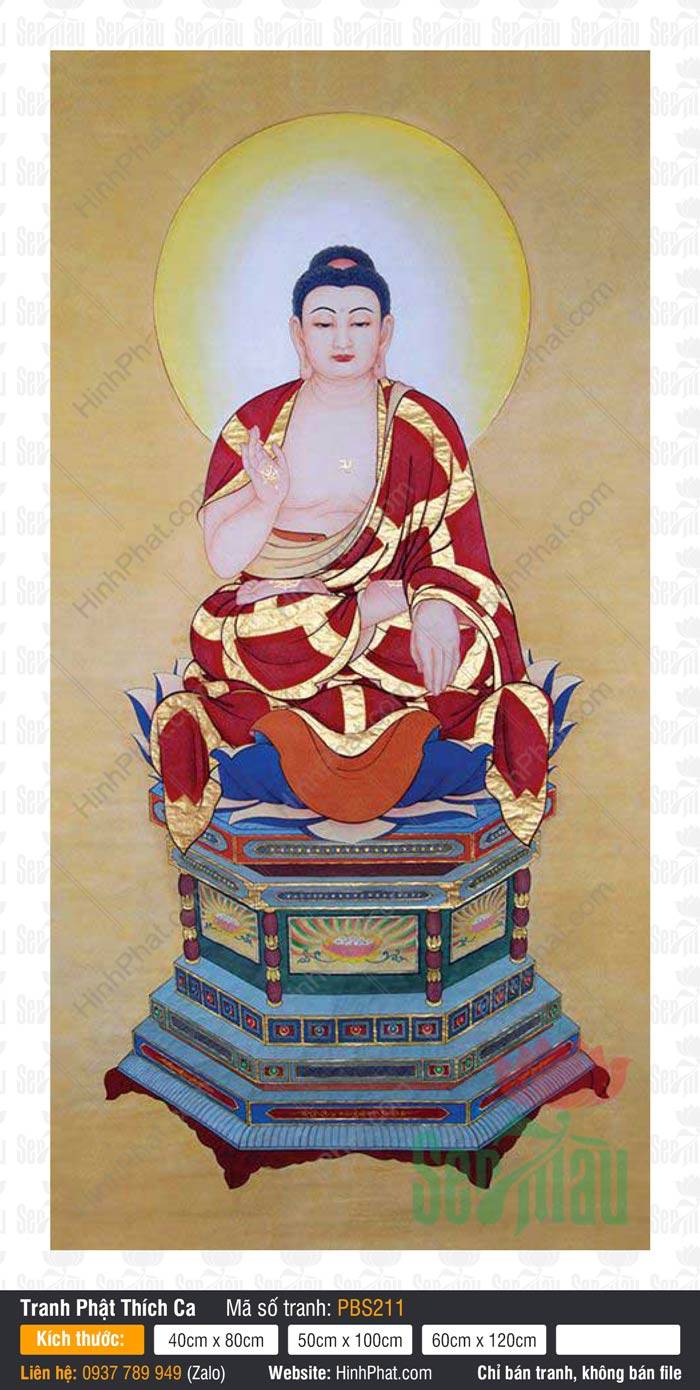 Hình Phật Thích Ca Đẹp PBS211 Hình Phật Thích Ca Đẹp PBS211 Đức Thế Tôn ngự tòa sen bát giác y áo đỏ