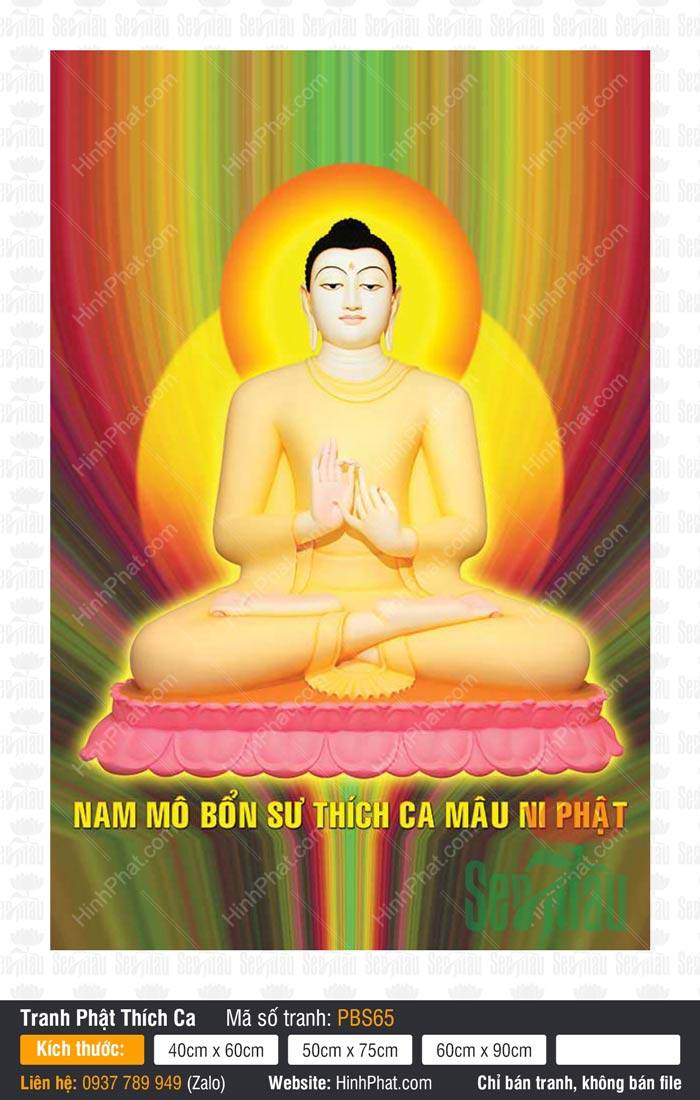 Hình Phật Thích Ca Khổ Lớn PBS65 Hình Phật Thích Ca Khổ Lớn PBS65 tọa thiền trên đài sen hồng với hào quang rực rỡ