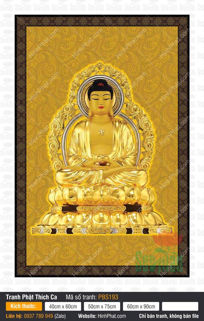 Hình Phật Thích Ca Mâu Ni Đẹp PBS193 Hình Phật Thích Ca Mâu Ni Đẹp PBS193 với kim thân sắc vàng rực rỡ ngự trên đài sen báu