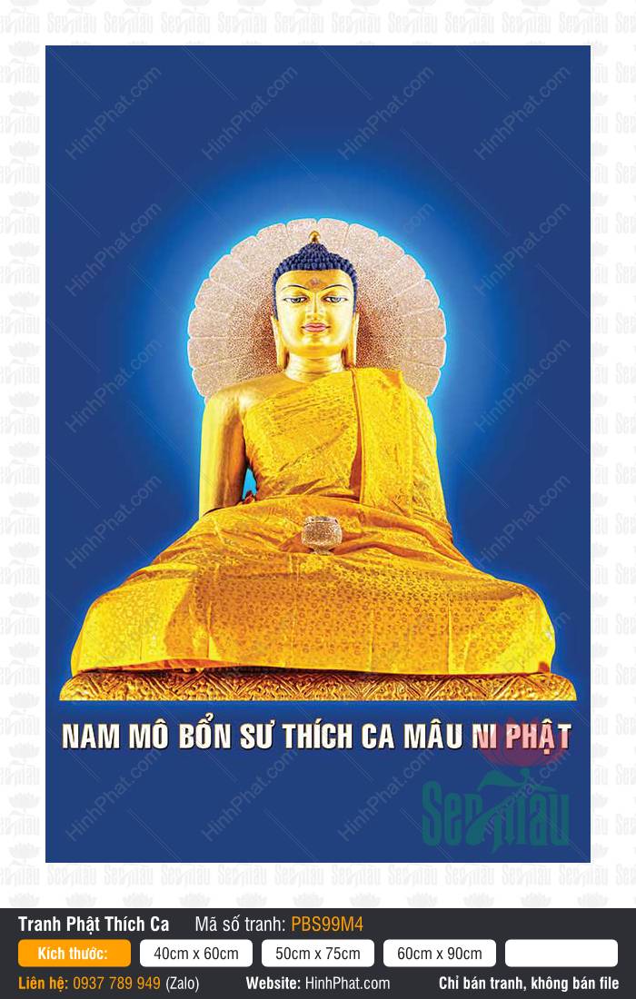 Hình Phật Thích Ca Mâu Ni Đẹp PBS99M4 Hình Phật Thích Ca Mâu Ni Đẹp PBS99M4 tượng dát vàng ngự trên nền xanh trang nghiêm