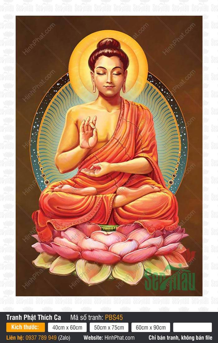 Hình Phật Thích Ca Mâu Ni PBS45 Hình Phật Thích Ca Mâu Ni PBS45 tọa thiền trên tòa sen hồng hào quang xanh rực rỡ