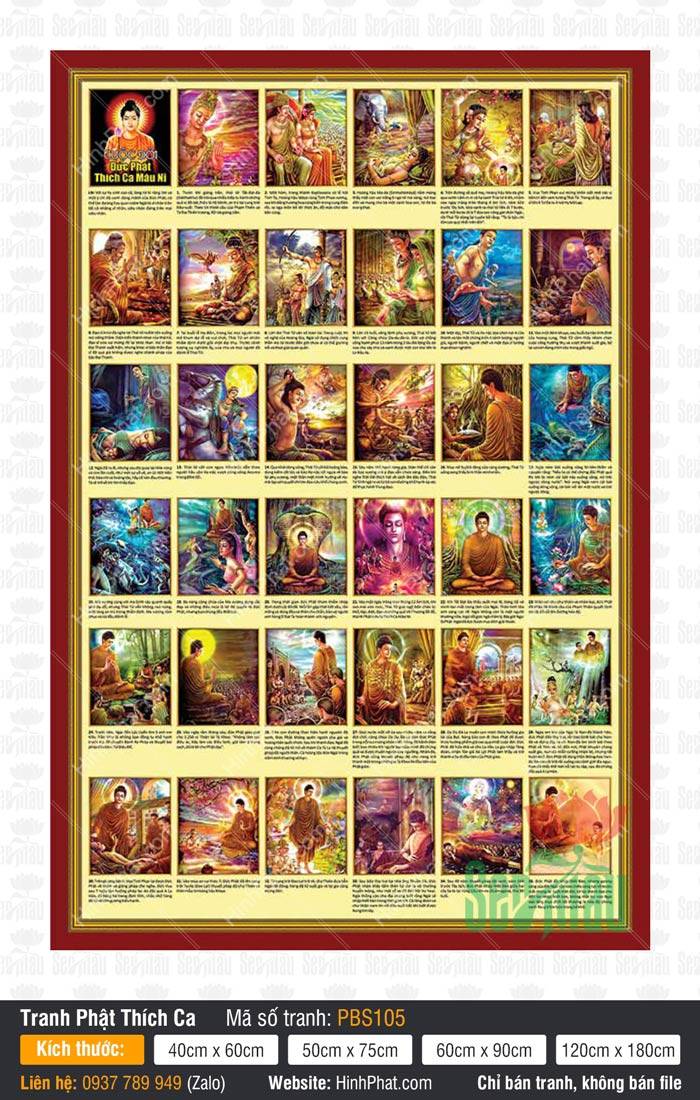 Hình Phật Thích Ca PBS105 Hình Phật Thích Ca PBS105 tổng hợp 36 cảnh cuộc đời Đức Phật Mâu Ni