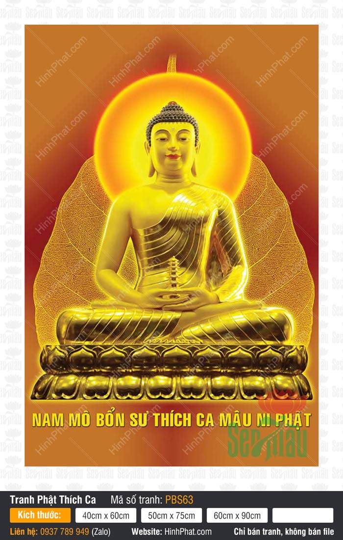 Hình Phật Thích Ca PBS63 Hình Phật Thích Ca PBS63 tượng đồng vàng tọa thiền hào quang lá bồ đề
