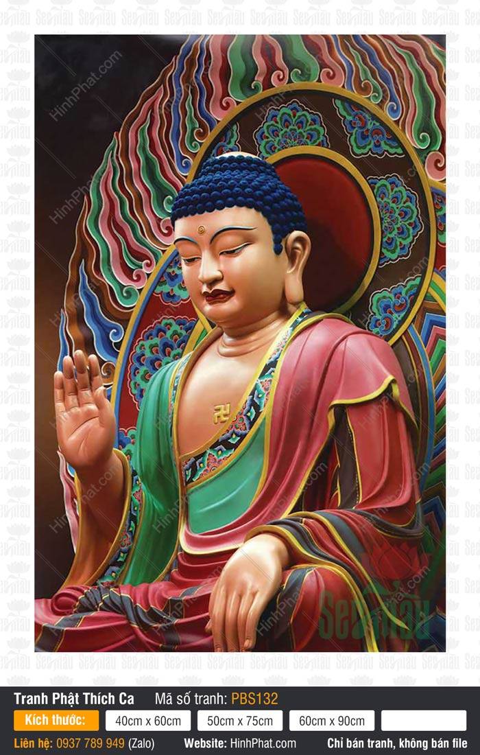 Phật Thích Ca Đẹp PBS132 Tôn ảnh Phật Thích Ca Đẹp PBS132 với diện tướng từ bi và y phục gấm hoa đa sắc