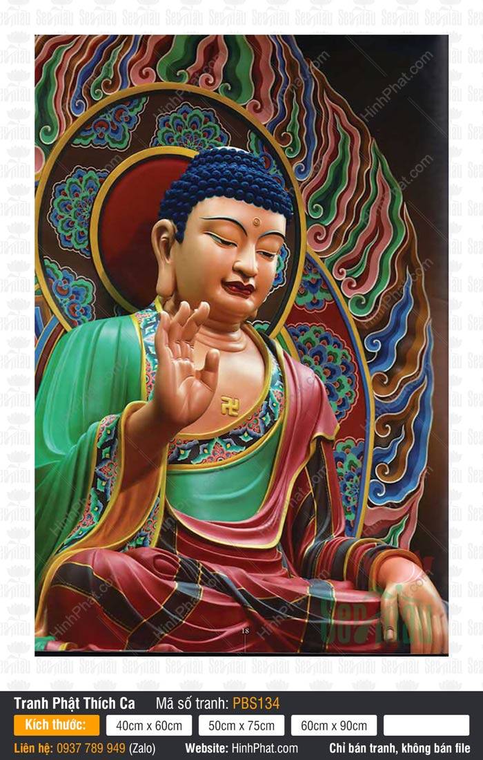 Phật Thích Ca Mâu Ni Đẹp PBS134 Phật Thích Ca Mâu Ni Đẹp PBS134 với tôn tượng khoác y xanh ngọc và hào quang vân mây ngũ sắc