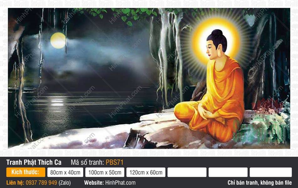 Phật Thích Ca Mâu Ni Đẹp PBS71 Phật Thích Ca Mâu Ni Đẹp PBS71 ngồi thiền bên bờ sông dưới ánh trăng tròn rực sáng