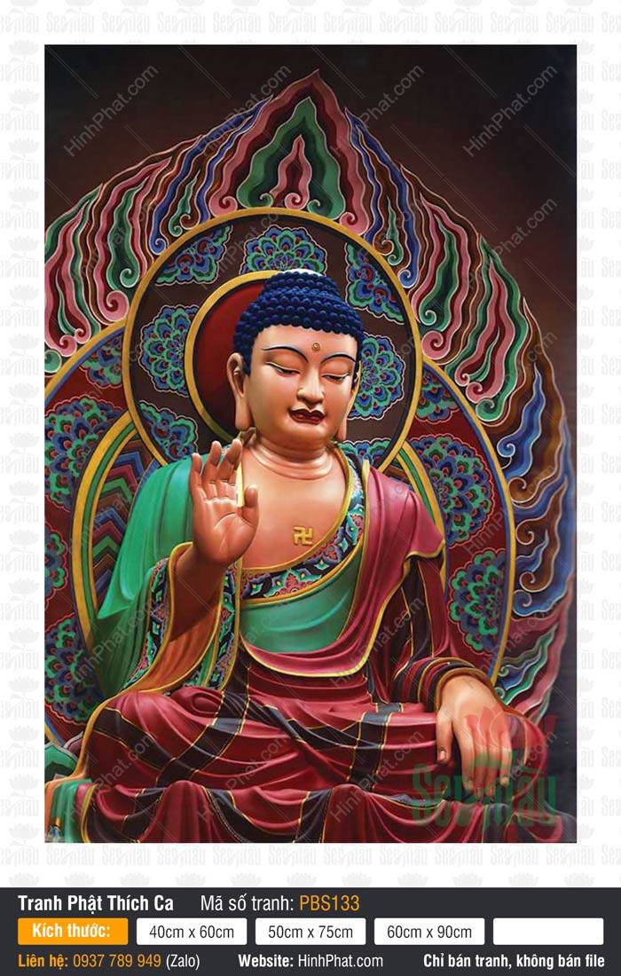 Phật Thích Ca Mâu Ni PBS133 Phật Thích Ca Mâu Ni PBS133 ngự tọa thiền với y đỏ và hào quang vân mây rực rỡ
