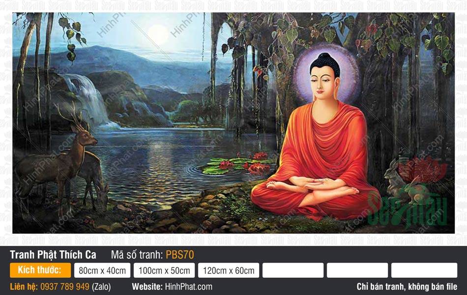 Phật Thích Ca Mâu Ni PBS70 Phật Thích Ca Mâu Ni PBS70 tọa thiền dưới gốc bồ đề bên hồ nước đêm trăng rằm