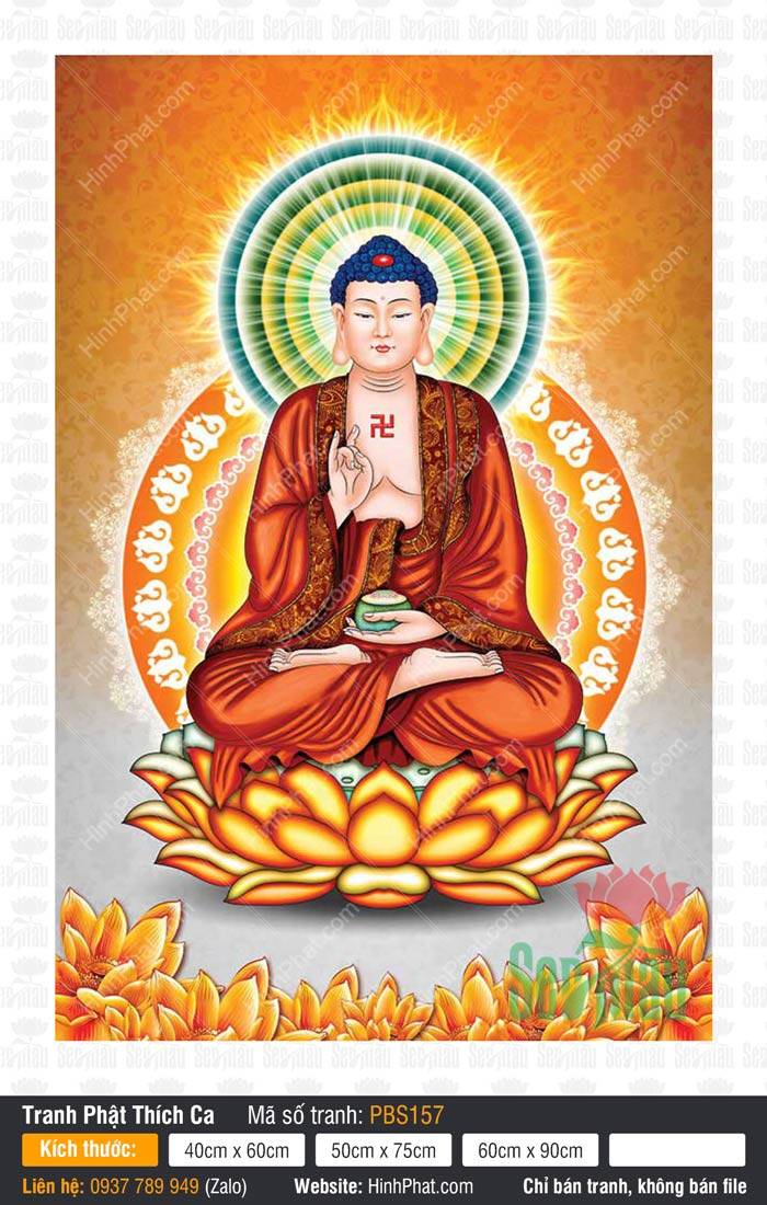 Tranh Phật Thích Ca Đẹp PBS157 Tranh Phật Thích Ca Đẹp PBS157 mô tả Đức Phật cầm bình bát ngồi trên tòa sen vàng rực rỡ