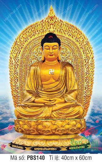 Ảnh Phật Thích Ca Đẹp PBS140, Tôn tượng vàng kim ngự đài sen