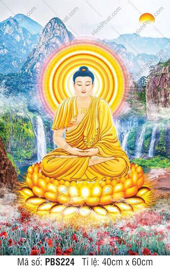 Ảnh Phật Thích Ca Đẹp PBS224, Đức Thế Tôn bên dòng thác nước