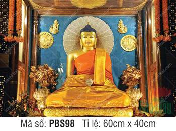 Ảnh Phật Thích Ca Đẹp PBS98, tôn tượng mạ vàng trong khám thờ