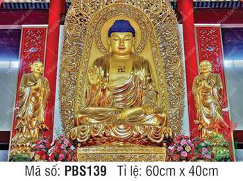 Ảnh Phật Thích Ca PBS139, Tôn tượng sắc vàng ngự tòa sen báu