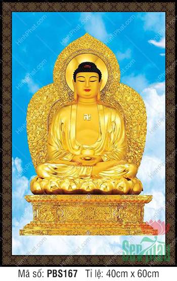 Hình Ảnh Phật Thích Ca PBS167, tôn tượng vàng kim giữa trời xanh