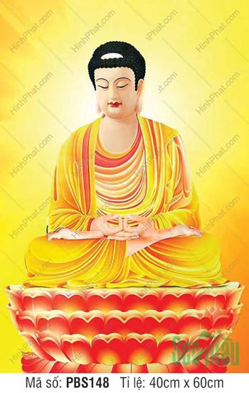 Hình Phật Thích Ca Đẹp PBS148, tôn tượng tọa thiền đài sen đỏ