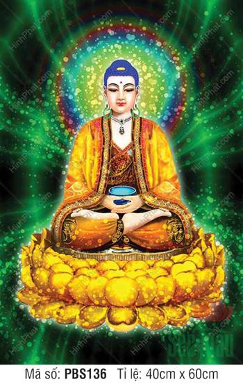 Tranh Phật Thích Ca Đẹp PBS136, Đức Thế Tôn tọa thiền đài sen vàng