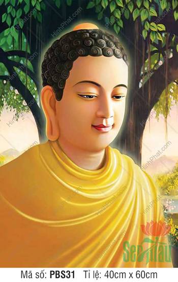 Tranh Phật Thích Ca Đẹp PBS31, chân dung từ bi dưới cội bồ đề