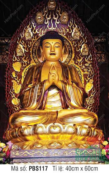 Tranh Phật Thích Ca Mâu Ni Đẹp PBS117, tôn tượng kim thân chắp tay trang nghiêm