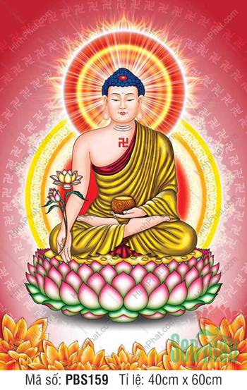 Tranh Phật Thích Ca Mâu Ni Đẹp PBS159, Đức Thế Tôn cầm nhành sen thanh tịnh