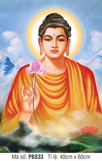 Tranh Phật Thích Ca Mâu Ni Đẹp PBS33, chân dung cầm đóa liên hoa