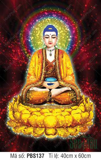 Tranh Phật Thích Ca Mâu Ni PBS137, Đức Thế Tôn bưng bát định huệ tọa sen vàng