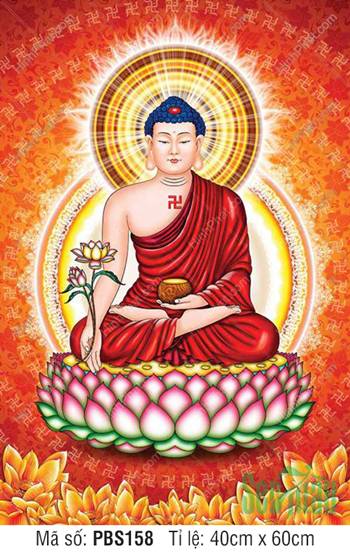 Tranh Phật Thích Ca Mâu Ni PBS158, nhành sen diệu pháp