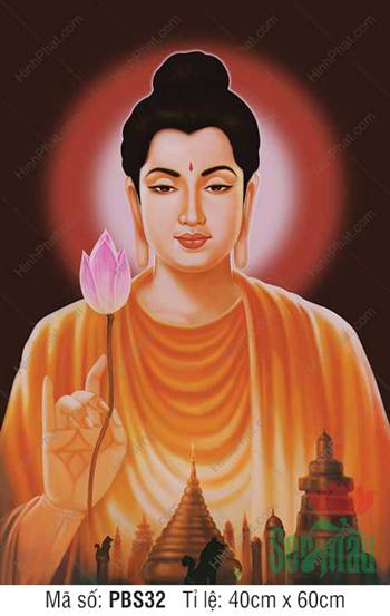 Tranh Phật Thích Ca Mâu Ni PBS32, Ngài cầm đóa sen hồng